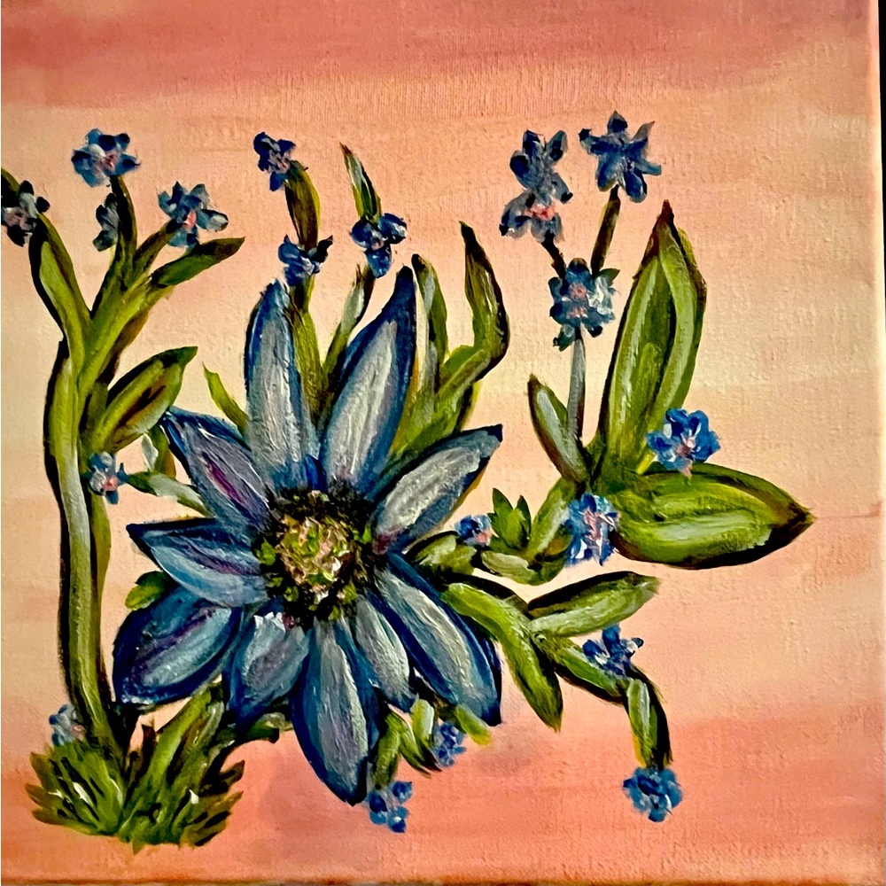 Original, Signed 12” x 12” canvas board acrylic painting by Janet Smith, Boise